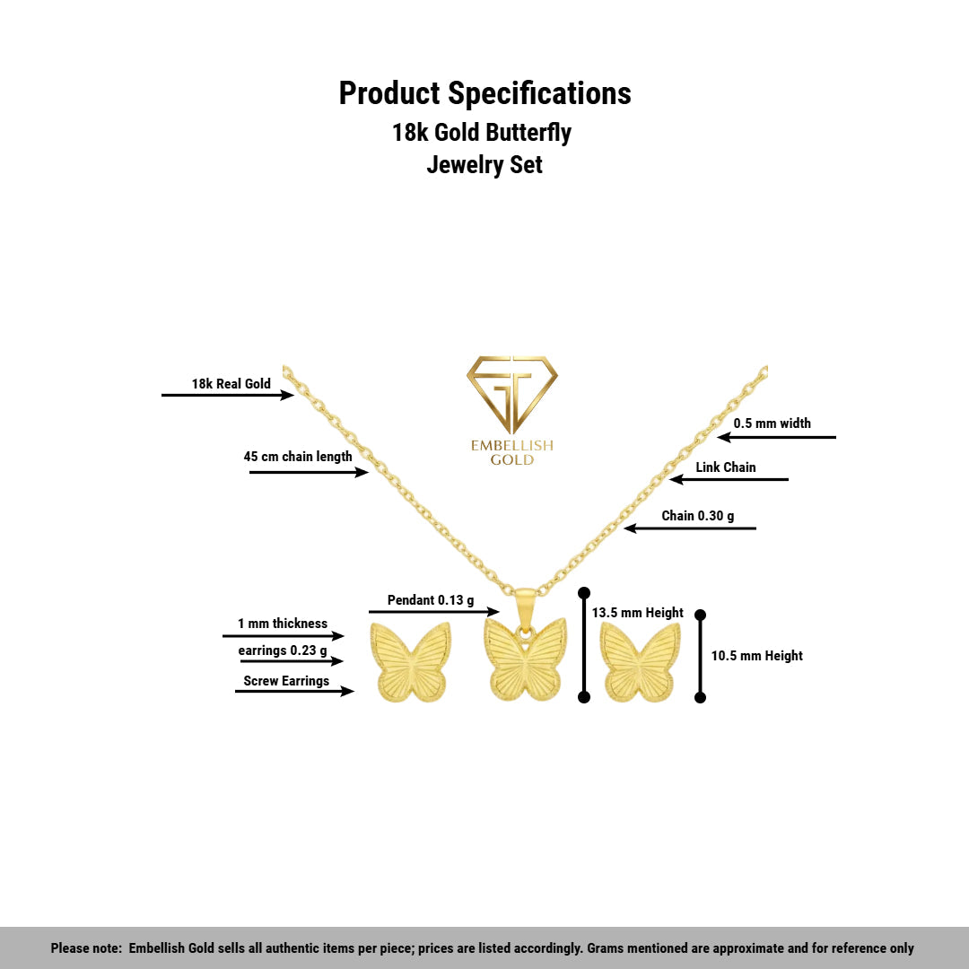 18k Gold Butterfly 2 Jewelry Set