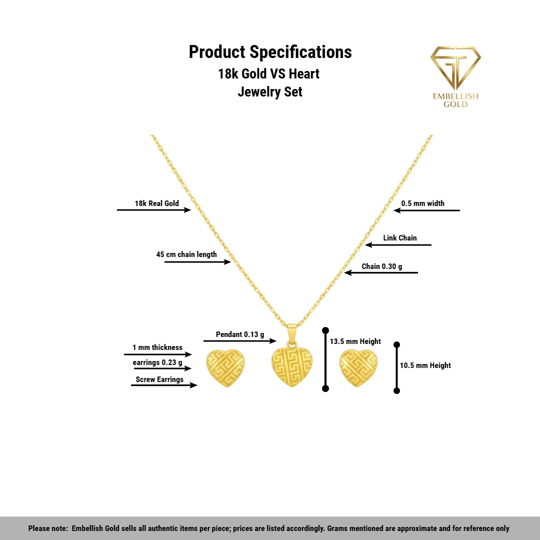 18k Gold VS Heart Jewelry Set