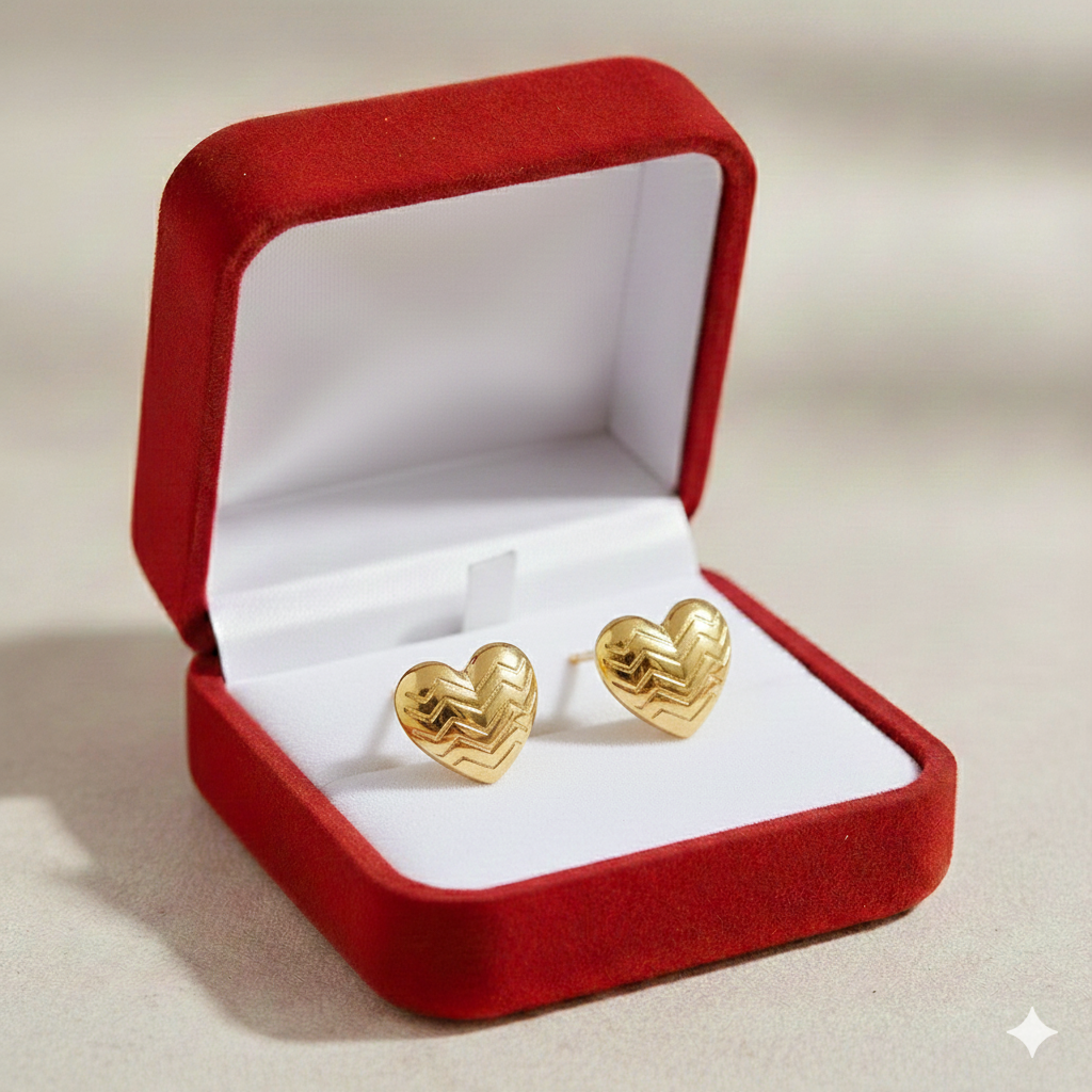 18k Gold Line Heart Screw Earrings