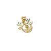 Gold pendant with colorful gemstones on a white background