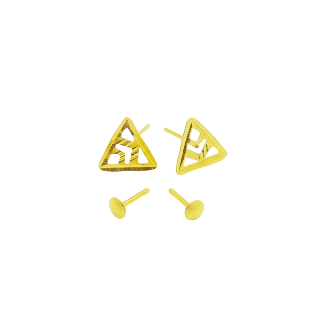 18K Real Gold Triangle Hole Earrings