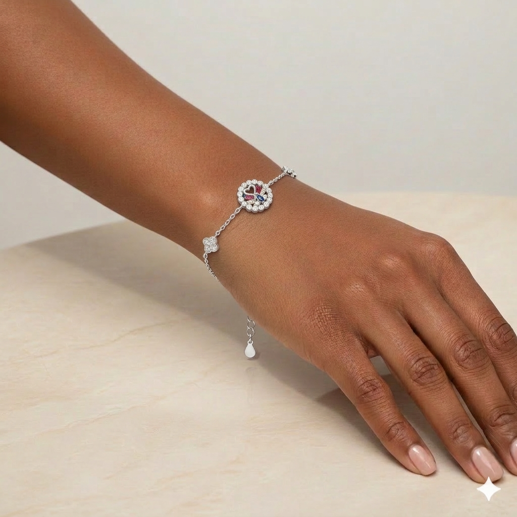 925 Silver Round Dia Clover Bracelet