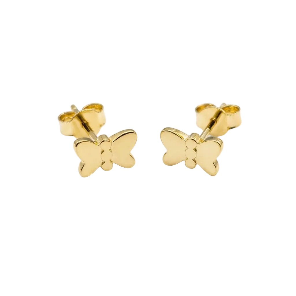 Gold butterfly earrings on a white background