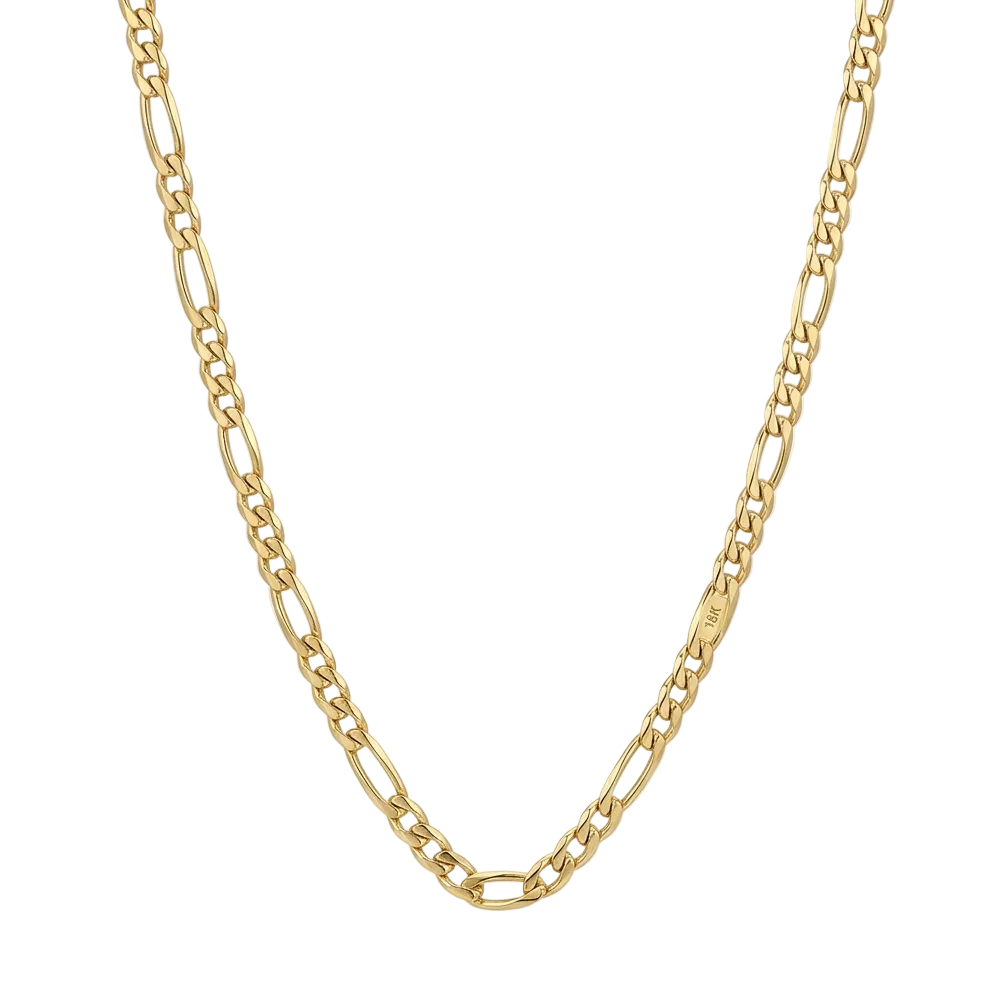 Gold chain necklace on a light gray background
