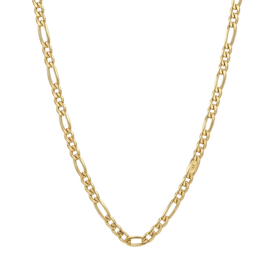 Gold chain necklace on a light gray background