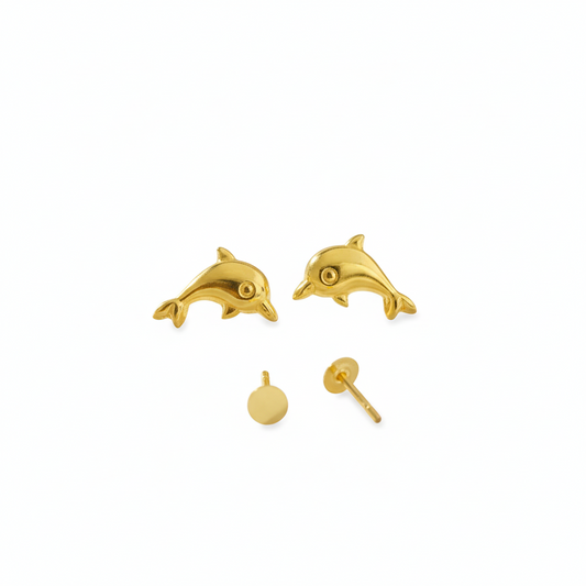 18K Real Gold Dolphine Earrings