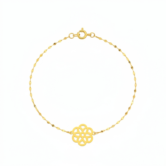 18K Real Gold Flower with Mirror Chain Bracelet