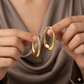 18k Gold Shiny Oval Loop Earrings