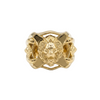 Gold ring with lion head design on a white background