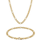 Gold chain necklace and bracelet on a white background