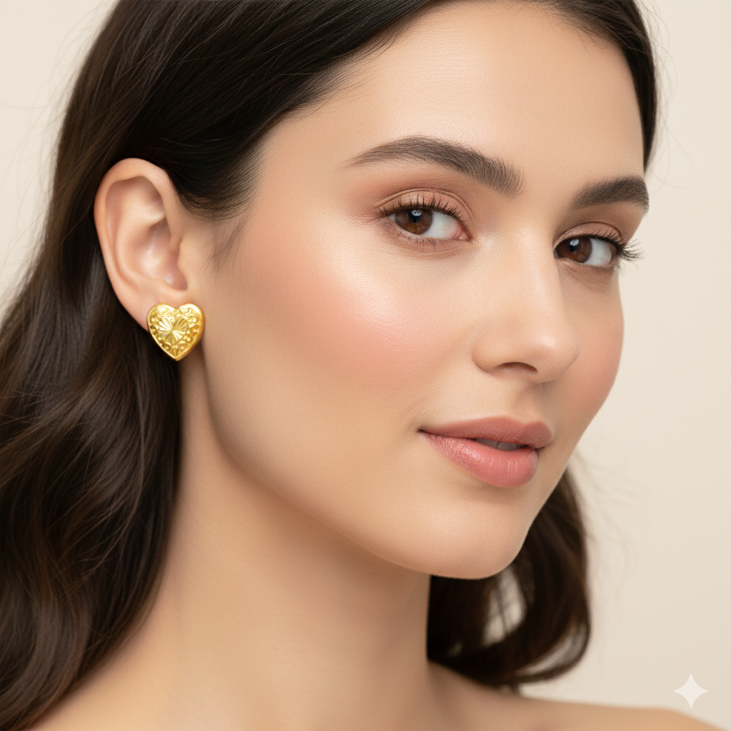 18K Real Gold IND Heart Earrings