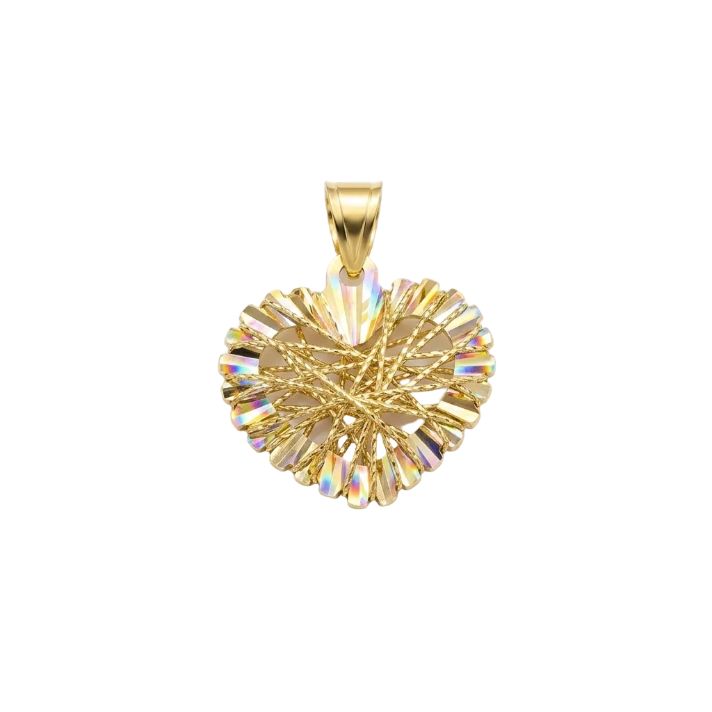 Gold pendant with a multicolored gemstone on a white background
