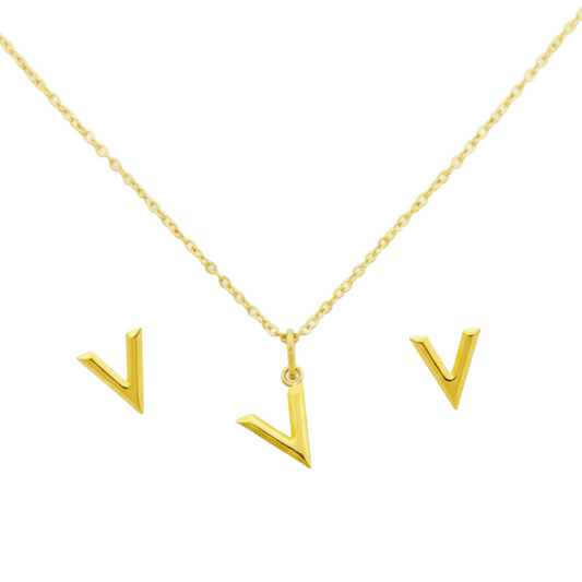 18K Real Gold V Jewelry Set