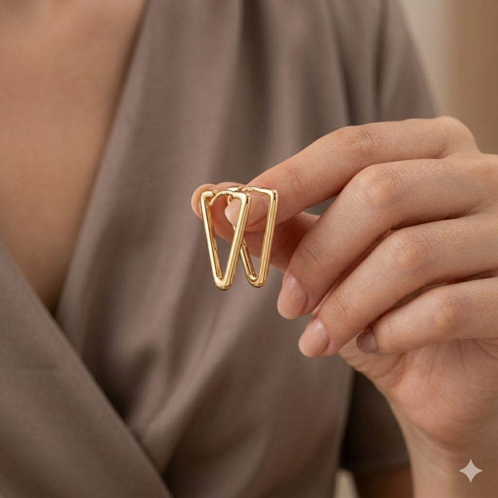 18k Gold Triangle Loop Earrings