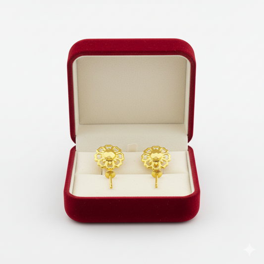 18K Real Gold Spot Flower Earrings