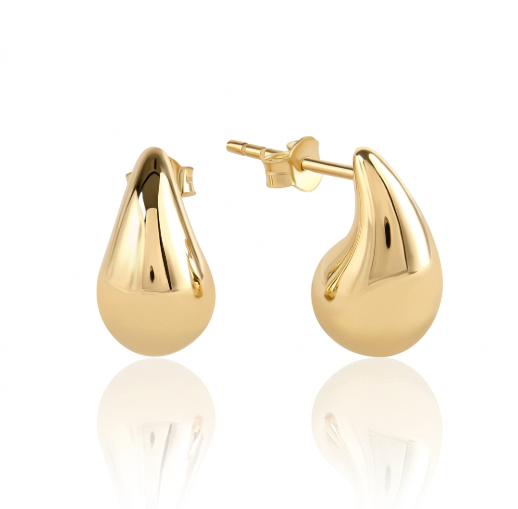 18k Gold Plain Teardrops Stud Earrings