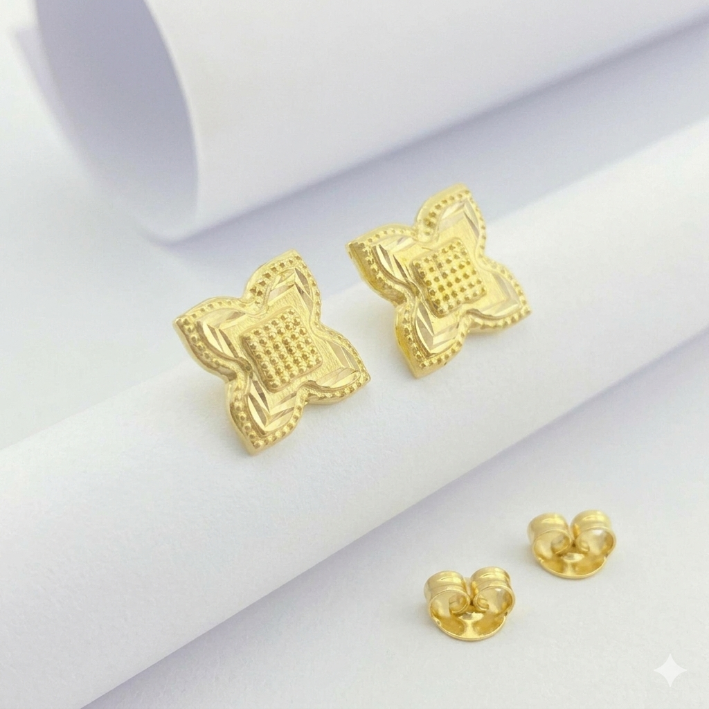 18K Real Gold  Rob Flower Earrings
