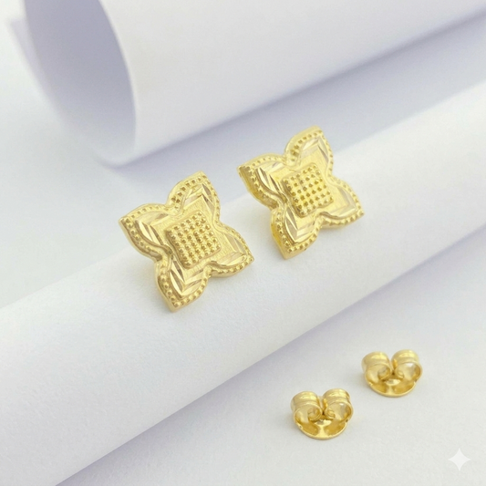 18K Real Gold  Rob Flower Earrings