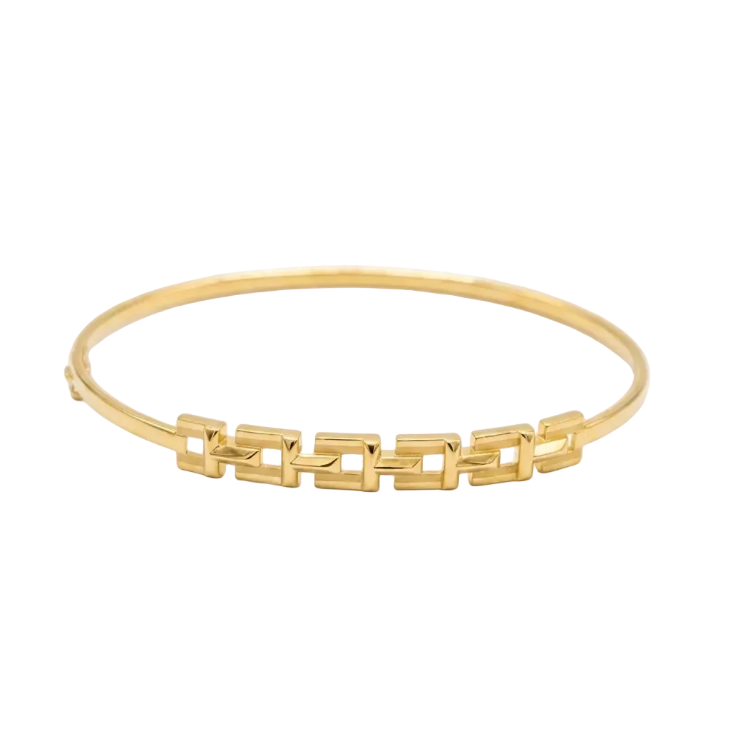 Gold bracelet with geometric design on a white background