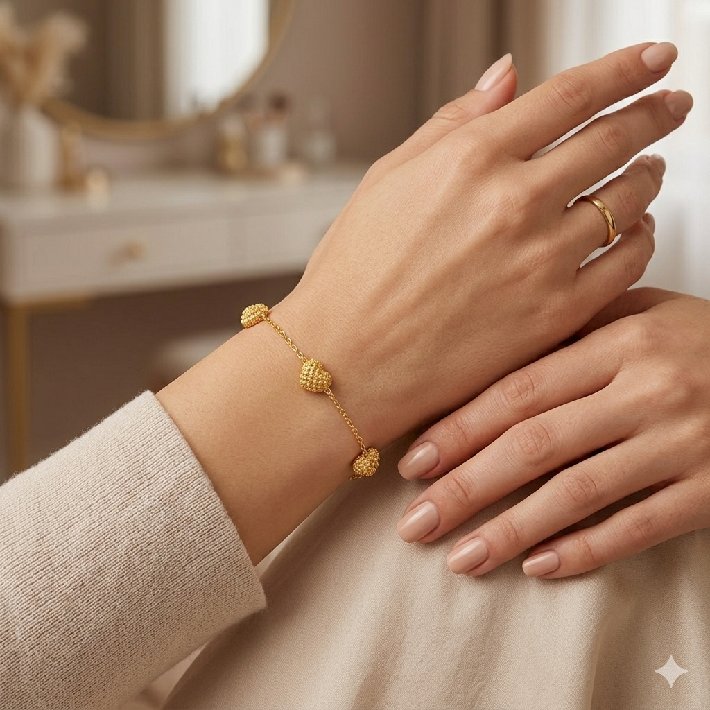 18K Real Gold Swarovski Heart Bracelet