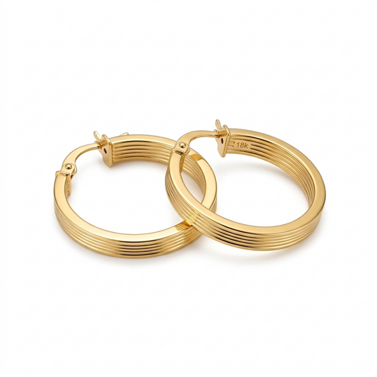 Pair of gold hoop earrings on a white background