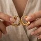 18k Gold Cube Round Loop Earrings