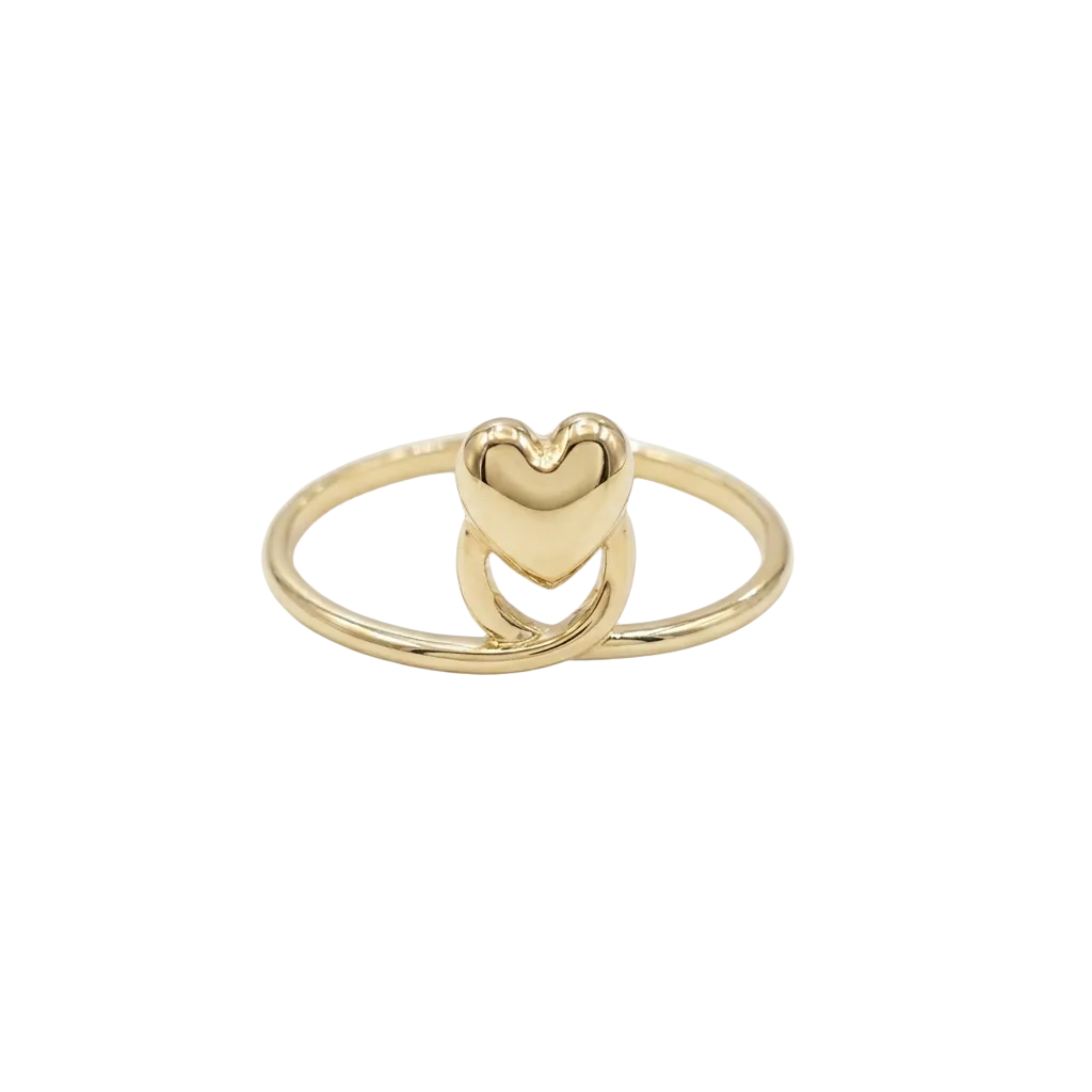 Gold heart-shaped ring on a white background