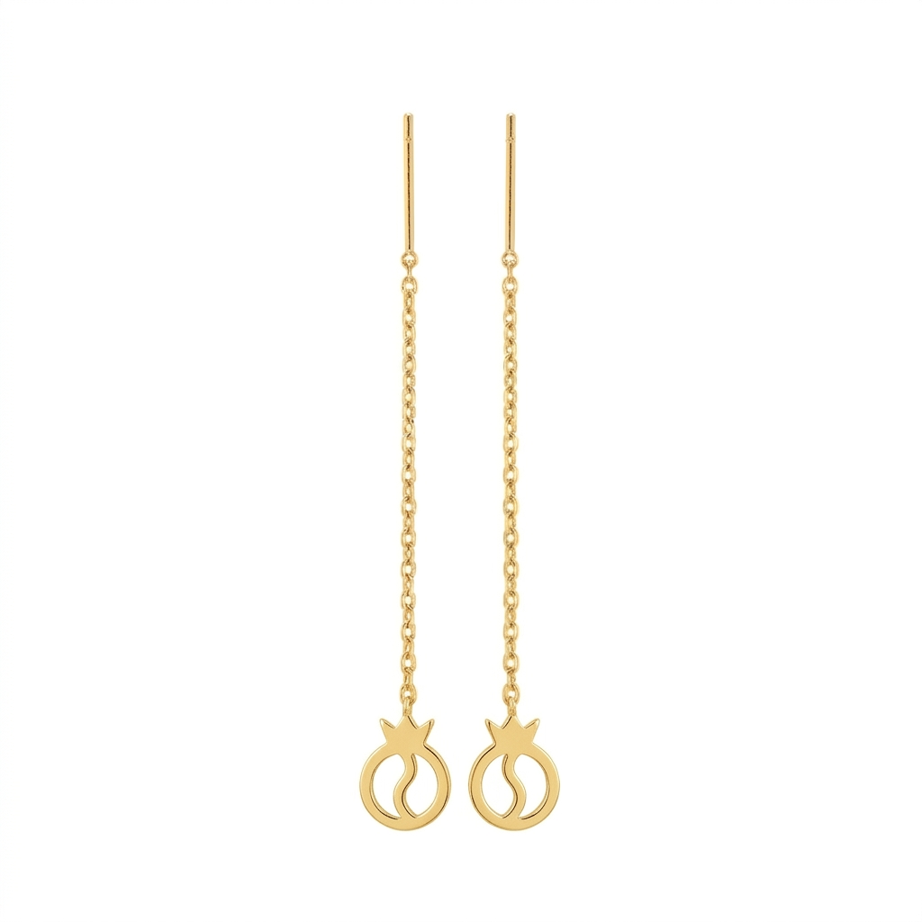 Gold earrings with chain design on a white background