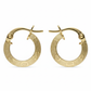 Gold hoop earrings with textured design on a white background