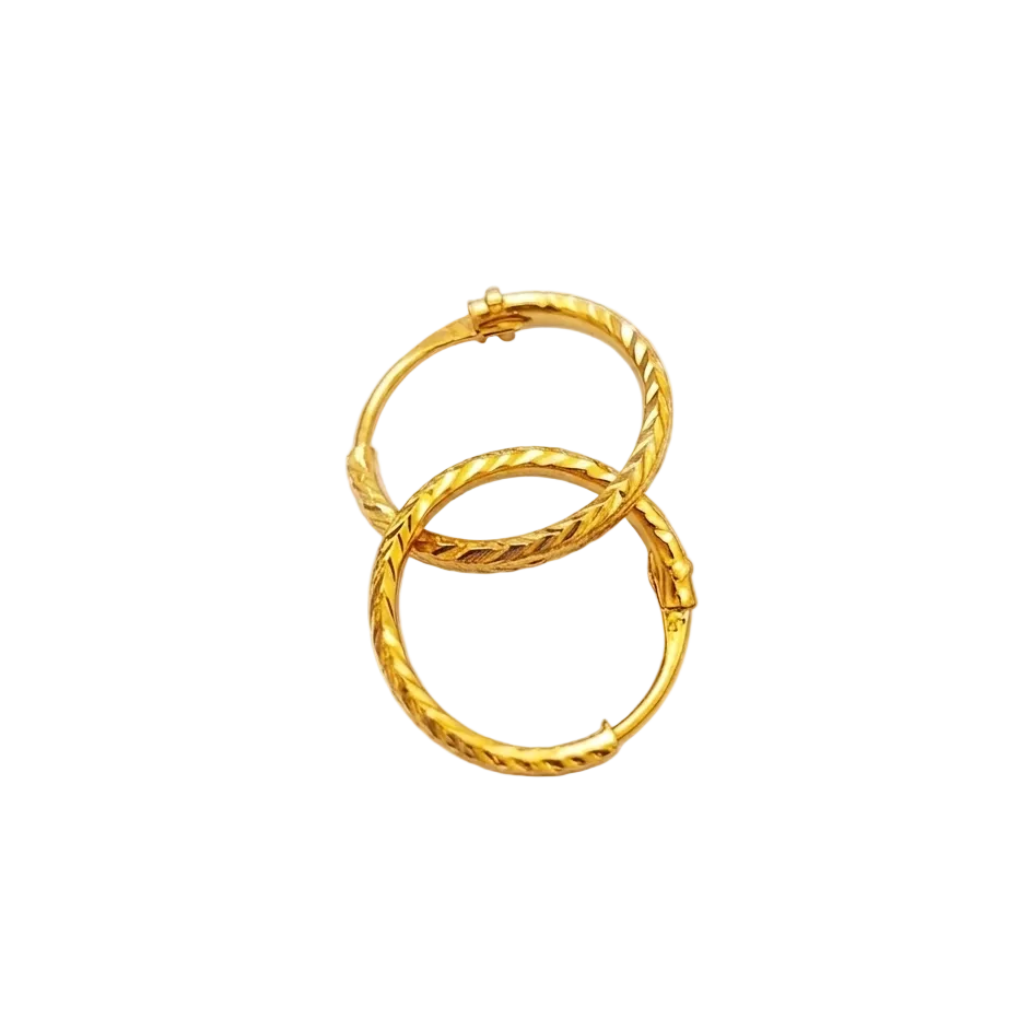 Pair of gold hoop earrings on a white background