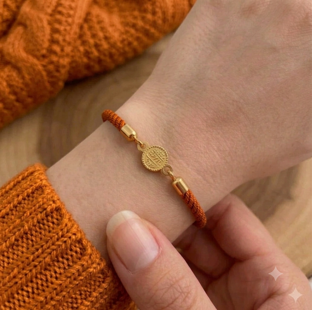 18K Gold Multi Color Thread Adjustable Coin Bracelet