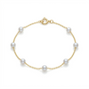 Gold bracelet with pearls on a white background