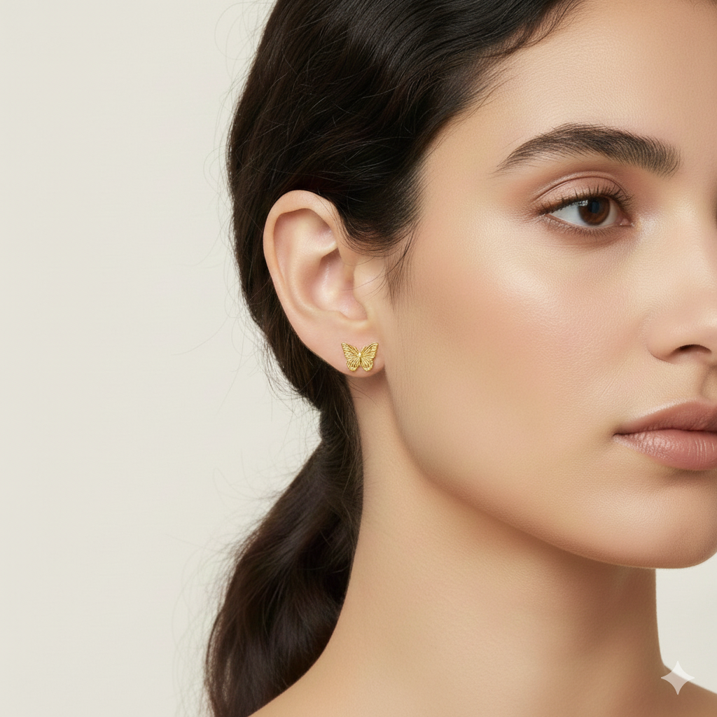 18K Real Gold Butterfly Earrings