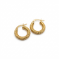 Gold hoop earrings with textured design on a white background