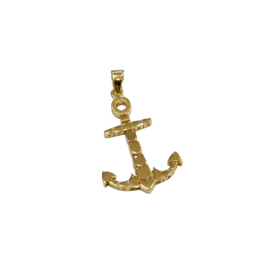 Gold anchor pendant on a light gray background