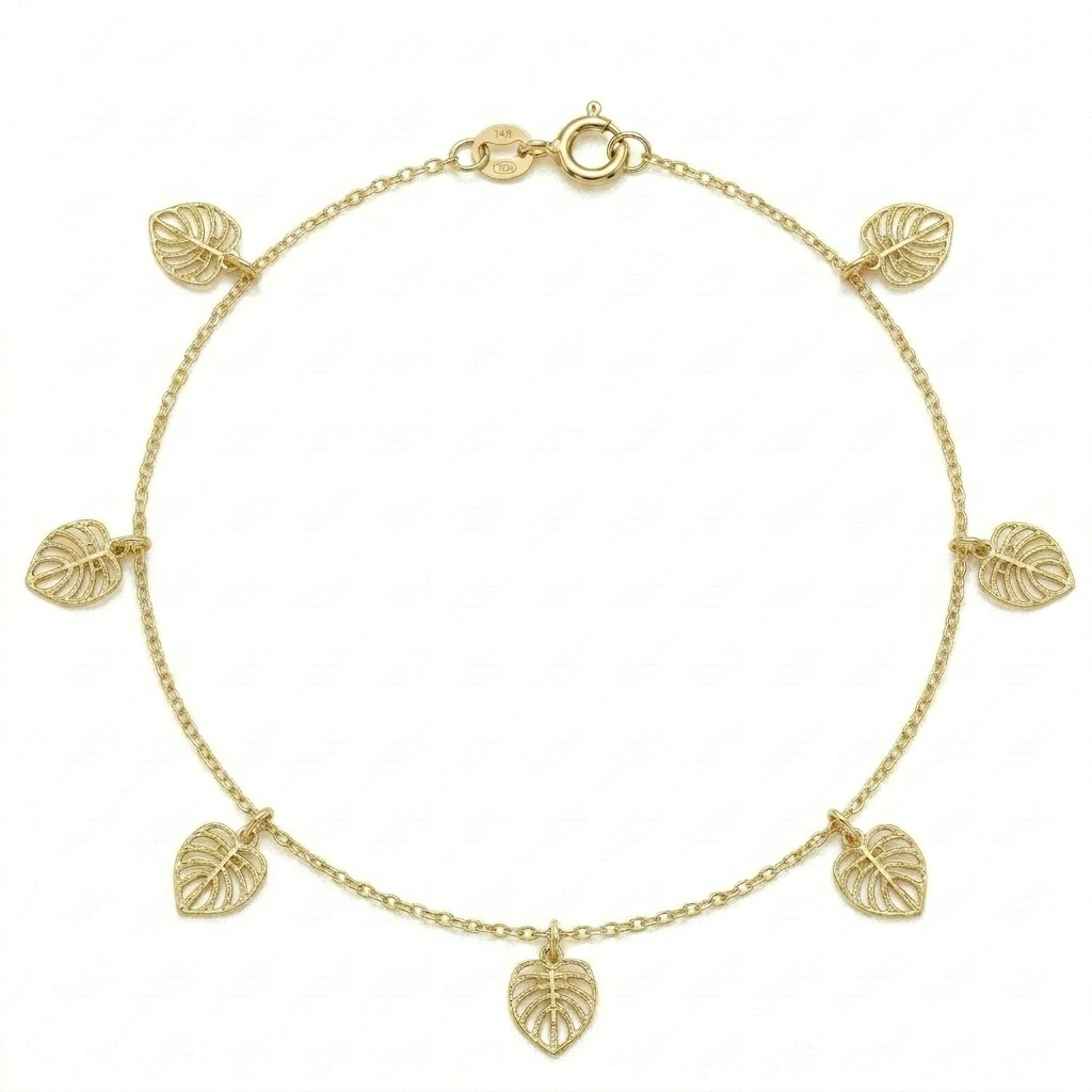 18k Gold Flower Leaf Anklet