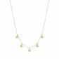 Gold necklace with heart and butterfly pendants on a white background