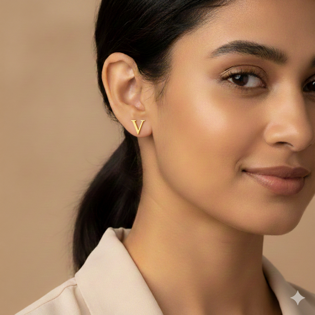 18K Real Gold V Earrings