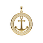 Gold anchor pendant with greek key design on a white background