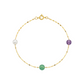 Gold bracelet with pearls and amethysts on a white background
