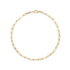 Gold paperclip chain necklace on a white background