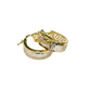 Gold hoop earrings with a geometric pattern on a white background