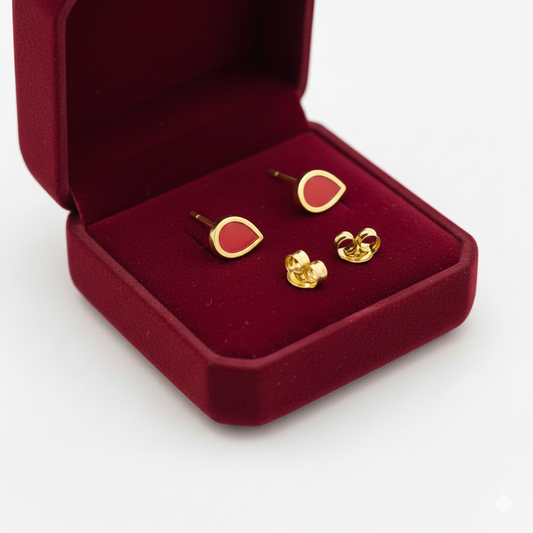 18K Real Gold Red Droplet Earrings