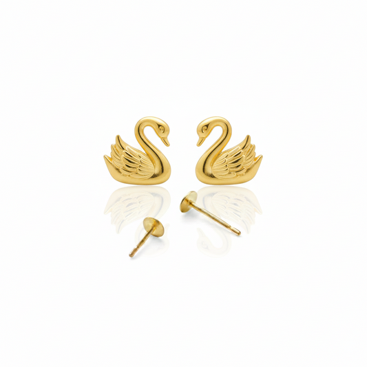 18K Real Gold Swan Earrings