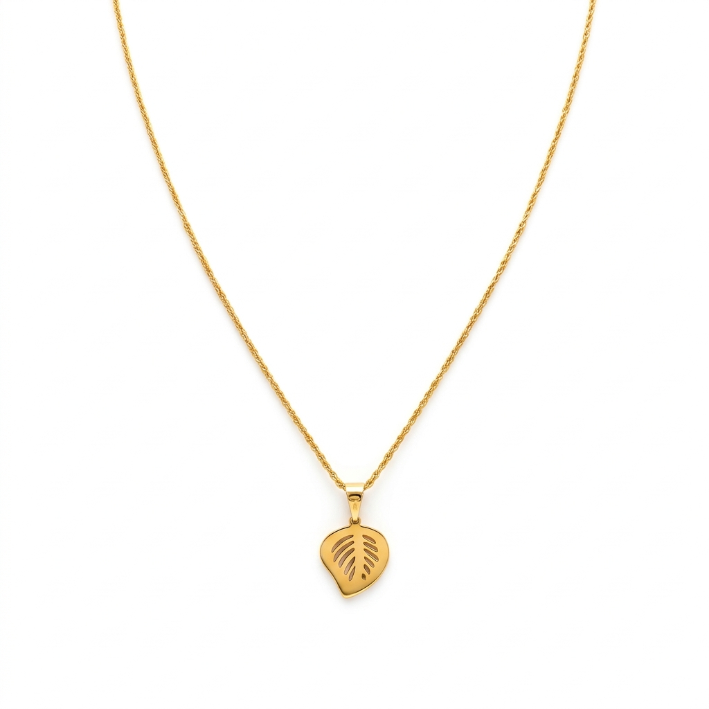 18K Real Gold Pure Leaf Necklace