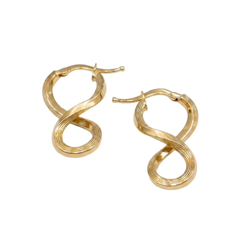 Gold hoop earrings on a light gray background