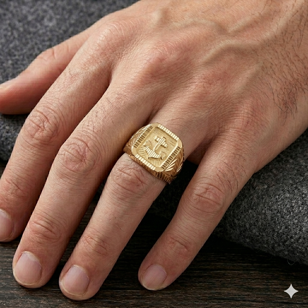18k Gold Anchor Power Ring