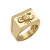 Gold ring with scorpion design on a white background
