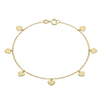 Gold bracelet with heart-shaped charms on a white background