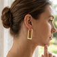 18k Gold Long Cube Loop Earrings